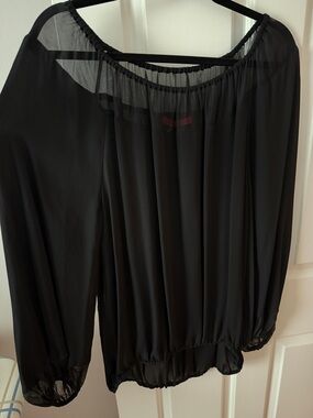 Tamara Mellon Silk Sheer Black Off-Shoulder Blouse Size 6